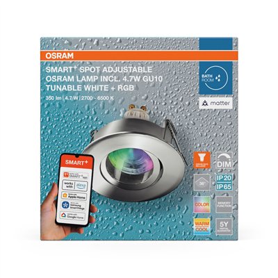 SMART+ MATTER LED Spot Recess GU10 IP65 Adjustable 4.7W RGBW Chrome
