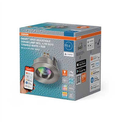 SMART+ MATTER LED Spot Recess GU10 IP65 Adjustable 4.7W RGBW Satin Nickel