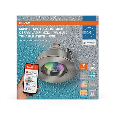 SMART+ MATTER LED Spot Recess GU10 IP65 Adjustable 4.7W RGBW Satin Nickel