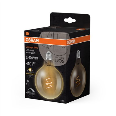 Vintage 1906 LED CLASSIC SLIM FILAMENT Globe DIMMABLE 4.9W 927 Gold E27
