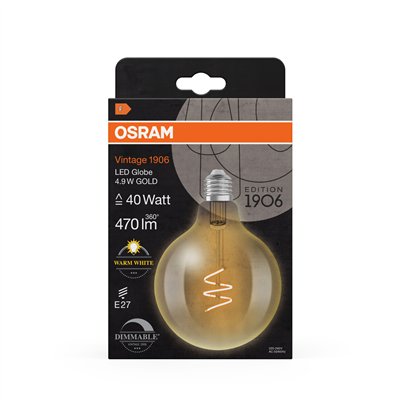 Vintage 1906 LED CLASSIC SLIM FILAMENT Globe DIMMABLE 4.9W 927 Gold E27