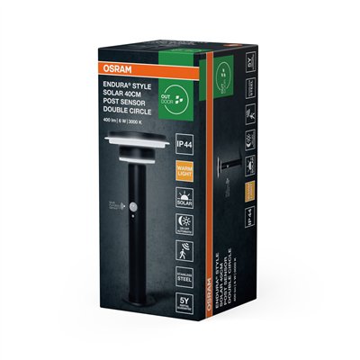 ENDURA® STYLE SOLAR DOUBLE CIRCLE 40cm Post Sensor Double Circle 6W Black