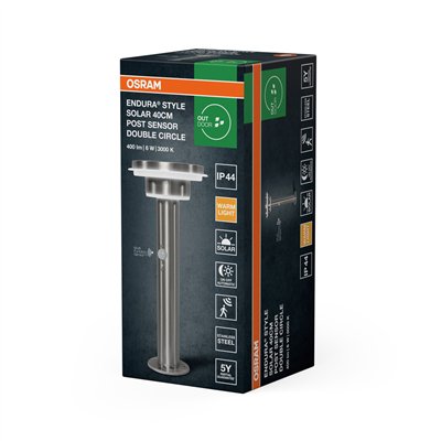 ENDURA® STYLE SOLAR DOUBLE CIRCLE 40cm Post Sensor Double Circle 6W Stainless Steel