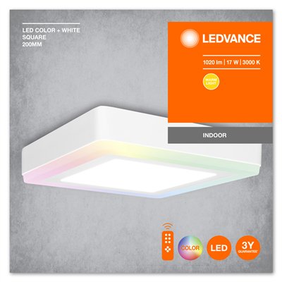 LED COLOR + WHITE Square 200mm 17W + RC