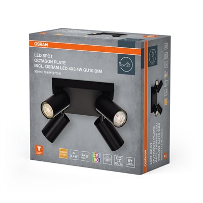 LED SPOT OCTAGON BLACK Plate 4x3.4W 927 DIM