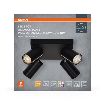 LED SPOT OCTAGON BLACK Plate 4x3.4W 927 DIM