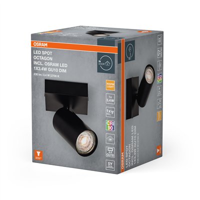 LED SPOT OCTAGON BLACK 1x3.4W 927 DIM