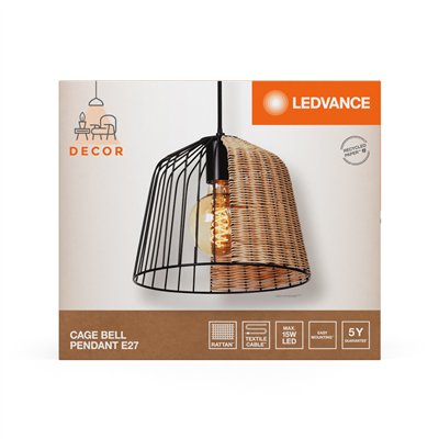 Decor Cage Bell Pendant E27 Black