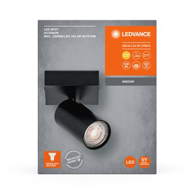 LED SPOT OCTAGON BLACK 1x3.4W 927 DIM