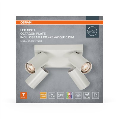 LED SPOT OCTAGON WHITE Plate 4x3.4W 927 DIM