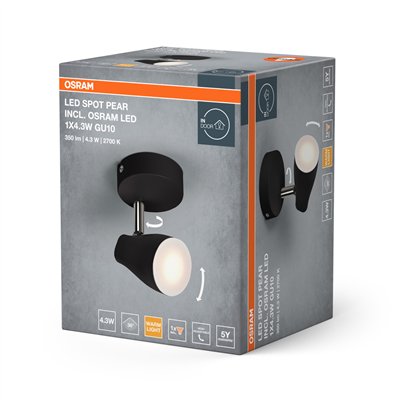 LED SPOT PEAR BLACK 1 x 4.3W 2700K GU10