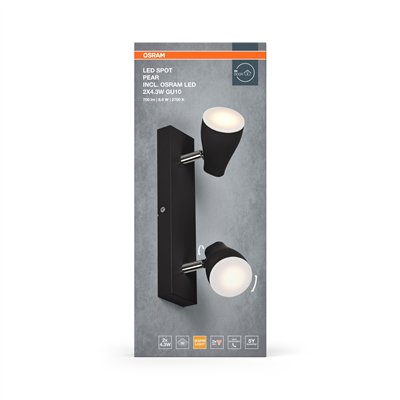 LED SPOT PEAR BLACK 2 x 4.3W 2700K GU10