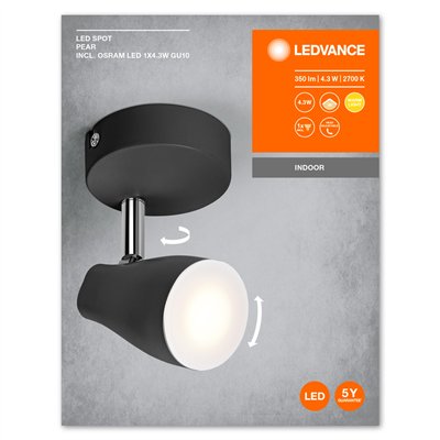 LED SPOT PEAR BLACK 1 x 4.3W 2700K GU10