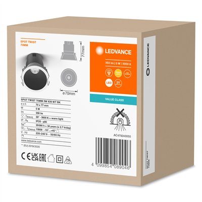 LED SPOT RECESS TWIST PRO 70mm 5W 3000K White Black