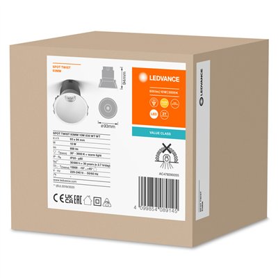 LED SPOT RECESS TWIST PRO 93mm 10W 3000K White White